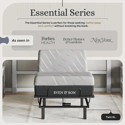 Vista 2 de Sven & Son Essential - Base de cama ajustable tamaño twin XL + colchón de espuma viscoelástica de gel frío de 10 pulgadas, inalámbrica, fácil
