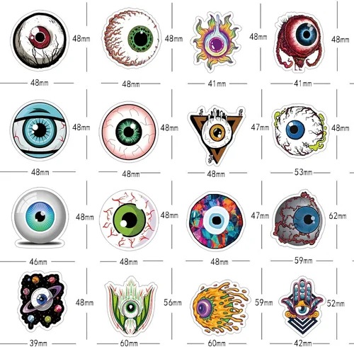 Vista 3 de Paquete de 64 calcomanías de globo ocular genial, calcomanías de vinilo de terror de terror de Halloween, calcomanías impermeables para botella