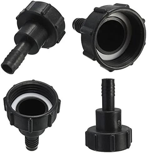 Vista 5 de Adaptador de drenaje de tanque IBC de 1/2 pulgada con tapa roscada Conector de manguera de jardín Adaptador de montaje negro