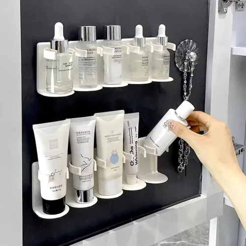 Vista 4 de Estante de almacenamiento multifuncional montado en la pared, organizador de baño, estante de pared sin perforaciones para suministros de baño