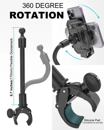 Vista 5 de Soporte de teléfono para bicicleta interior, cuello de cisne ajustable para bicicleta giratoria, cinta de correr, estacionario