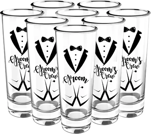 Vista 7 de Juego de vasos de chupito para padrinos de boda de 8 a 2 onzas con base pesada para whisky, tequila, vodka, regalos únicos para padrinos de boda