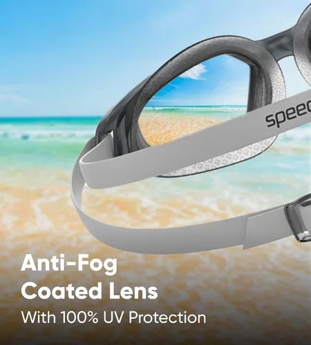 Vista 4 de Speedo Hydropulse - Gafas de seguridad con protección UV blanca/gris con correa ajustable y acolchada para la cabeza y lentes de visión amplia