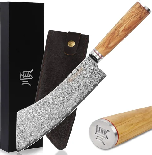 Vista 8 de YOUSUNLONG - Cuchillo de barbacoa de 9 pulgadas, cortador de pechuga de damasco para carne ahumada Plata y nogal