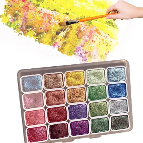 Vista 8 de Juego de pintura de acuarela de 20 colores, mini pintura de acuarela que cambia de color 2026, juego de pinturas de acuarela metálicas, caja