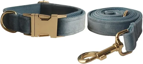 Vista 24 de Love Dream Juego de collar y correa de terciopelo para perro, suave y cómodo, correa ajustable y collar con hebilla de metal resistente para perros