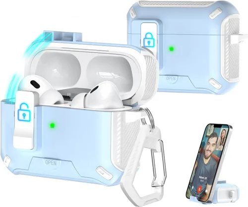 Vista 150 de R-fun Funda de carga compatible con AirPods de 2ª generación 2019, 1ª generación 2016, protección completa contra caídas, tapa desplegable