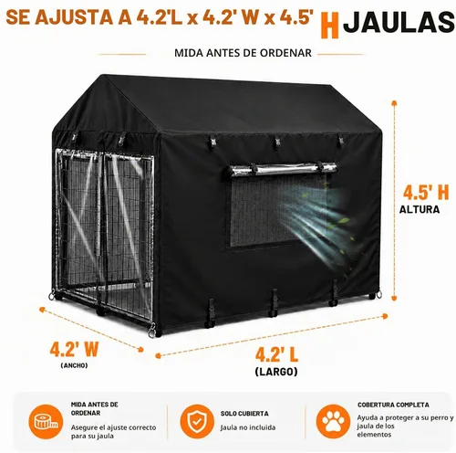 Vista 6 de Funda para perrera para perros de 4.2 x 4 x 4.5 pies, 600D resistente al agua, cobertura completa, protección contra la intemperie al aire libre