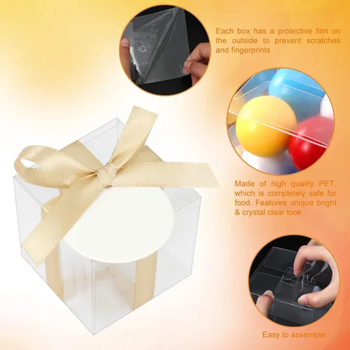 Vista 3 de Cotopher - 120 unidades de cajas de regalo transparentes, cajas de plástico transparentes de 3,8 x 3,8 x 3,8 cm para trufa de chocolate. Mini cajas