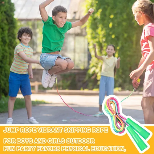 Vista 5 de Leyndo Paquete de 100 cuerdas de saltar arcoíris de nailon para niños, cuerda de saltar vibrante para niños y niñas, diversión al aire libre