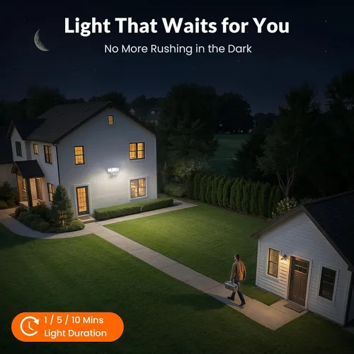 Vista 3 de LEPOWER Luces LED de seguridad con sensor de movimiento al aire libre, 38W 4200 lm, 5500K, resistencia al agua IP65, 3 cabezales detectados, luz