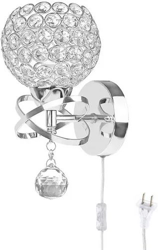 Vista 12 de Lámpara colgante moderna de cristal con acabado cromado para dormitorio, con interruptor de cable de tracción, enchufe E14 (dorado)