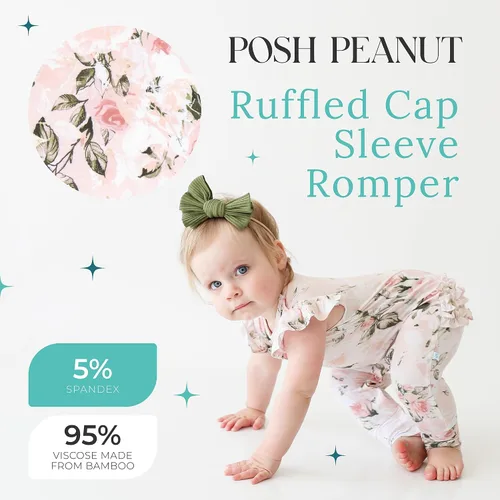 Vista 9 de Posh Peanut Mameluco de manga casquillo con volantes para bebé, ropa para niñas recién nacidas, pijama de una pieza para niños, viscosa suave