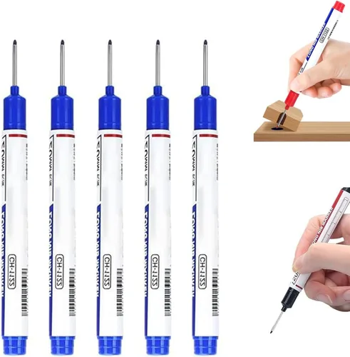 Vista 11 de 5PCS Long Head Deep Hole Markers, 45MM Long Nib Oil Ink Carpenter Pen 45MM Black