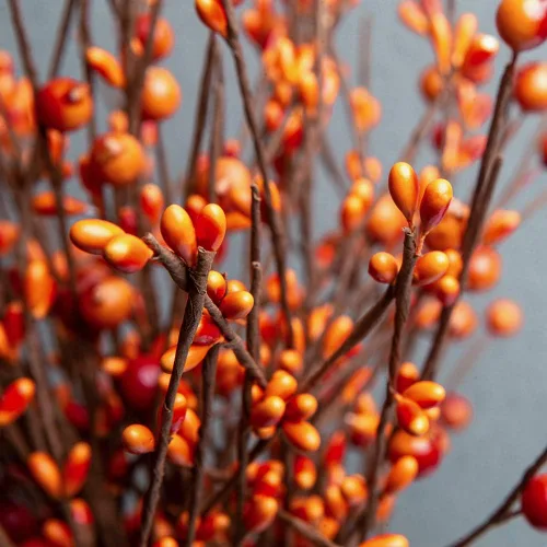 Vista 4 de JINGHONG Paquete de 6 tallos de bayas de otoño de 43 cm de alto, púas de bayas naranjas artificiales, púas florales artificiales para jarrones Baya
