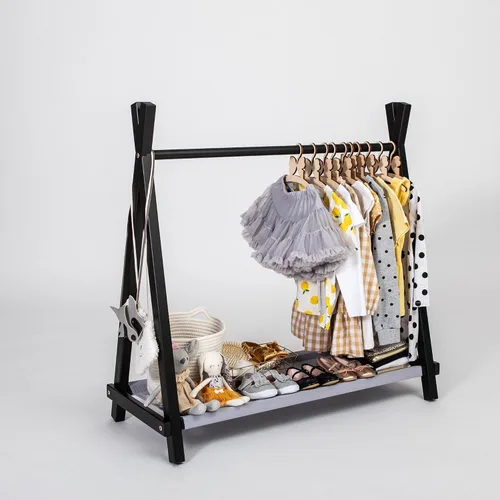 Vista 8 de Armario para niños, armario abierto Montessori, estante de ropa estilo tipi Montessori con almacenamiento, estante de exhibición de tienda, estante