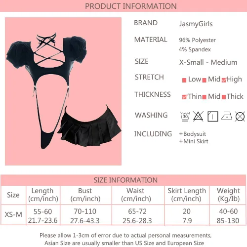 Vista 5 de JasmyGirls Lencería para cosplay, disfraz de anime, sexy, con recortes, linda minifalda, parte superior kawaii, ropa interior de Lolita, traje