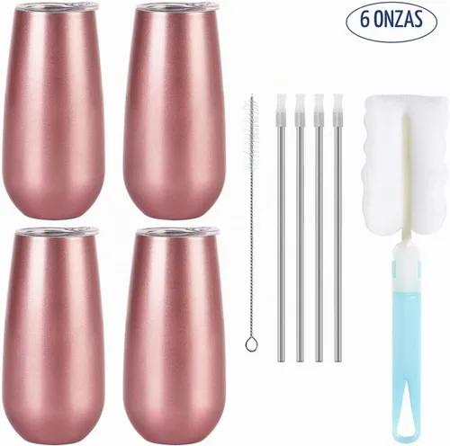 Vista 7 de Paquete de 4 vasos de copa de champán con doble aislamiento sin tallo, 6 onzas, irrompibles y reutilizables, copas de cóctel para brindar, gran 1