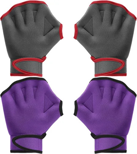 Vista 15 de Sumind - 2 pares de guantes de natación para mujeres y hombres, guantes de neopreno con malla para aeróbicos acuáticos, ejercicio de piscina, Negro