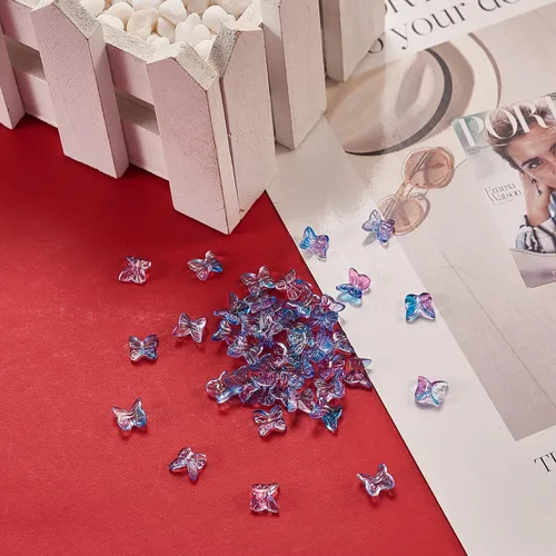 Vista 5 de LiQunSweet 200 piezas coloridas de cabujones de cristal en forma de mariposa 3D sin agujeros para adornos, fabricación de joyas, manualidades