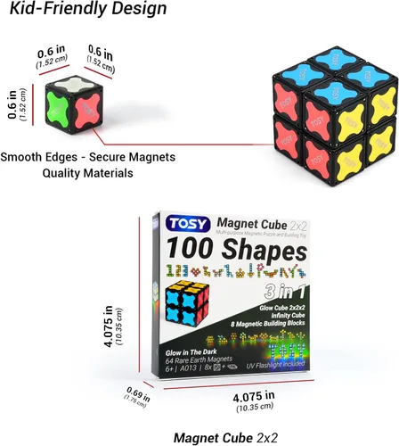 Vista 7 de TOSY Magnet Cube 2x2 - 8 Bloques, Juguete 2 en 1: Cubo de Rompecabezas 2x2x2 y Cubo Infinito Personalizable, Luminoso, Regalo para Relleno de Medias
