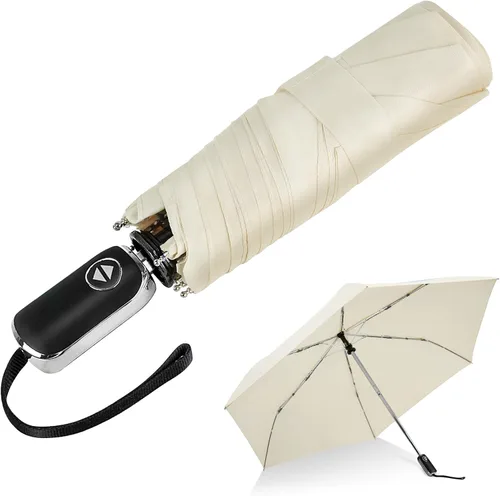 Vista 65 de LEAGERA Paraguas de viaje compacto para bolso, mango plano, impermeable para lluvia ligera
