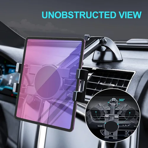 Vista 2 de Vadaxx Soporte para tablet de automóvil y parabrisas, soporte giratorio de 360° para iPad Pro 12.9/11/10.5/Air/Mini 6/5/4, Galaxy Tab, iPhone 16/15