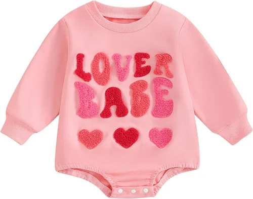 Vista 51 de SOLILOQUY Traje de manga larga con cuello redondo para el primer día de San Valentín para bebé niño y niña, mameluco de corazón de amor