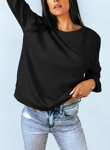 Vista 3 de Dokotoo - Sudadera con cuello redondo y manga larga para mujer, estilo informal, sin botones, suave y holgada
