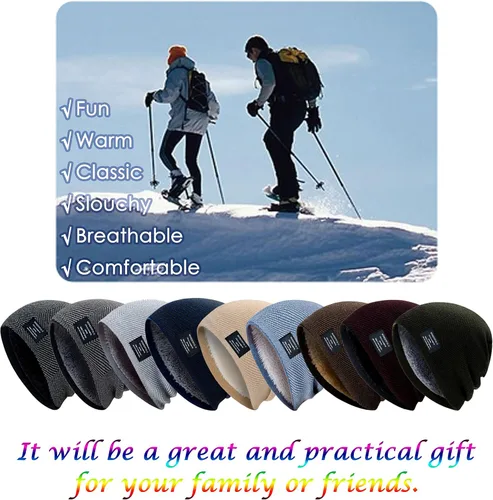 Vista 7 de HiRui Gorros de invierno para hombres y mujeres, gorro de punto con forro polar cálido y holgado