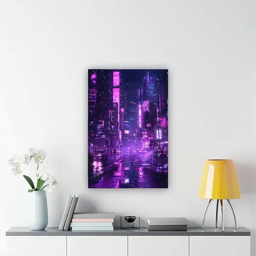 Vista 6 de XAHOR Póster de pared futurista retro neón – Lienzo de paisaje nocturno Cyberpunk – Impresión de arte digital para el hogar moderno, póster