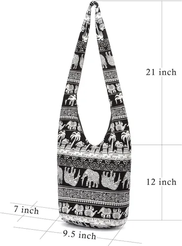 Vista 3 de Bolsa de hombro para mujer, de lona en estilo hippiebohemio para llevar cruzada al hombro, disponible en diferentes colores y estampados