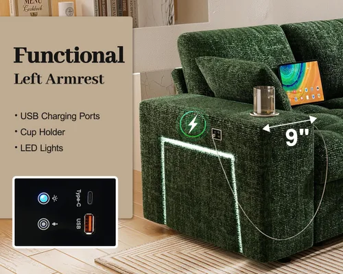 Vista 5 de Vipbear Sofá cama modular de 111 pulgadas, sofá cama modular de 7 asientos con cama extraíble, sofá en forma de L de felpilla con otomana de Verde