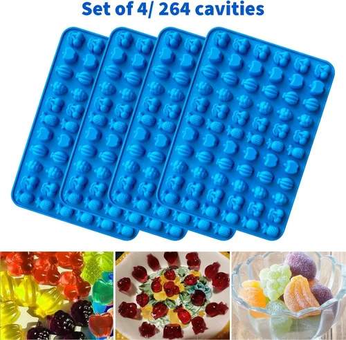 Vista 4 de Sidosir 4 piezas de moldes de gomitas de fruta gomosas, moldes de gomitas de caramelo de silicona antiadherentes con 2 cuentagotas