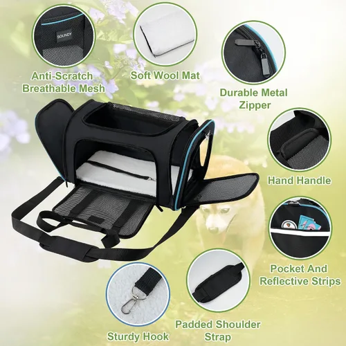 Vista 4 de Soundy Transportador Grande para Gatos Transportador para Perros Menos de 25 Libras, Bolsa Portátil para Mascotas Plegable Ventilada con Malla