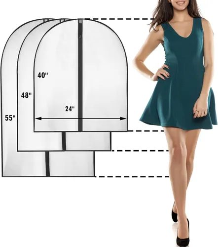 Vista 23 de Bolsas de ropa de 50 pulgadas para colgar ropa, fundas transparentes a prueba de trajes con refuerzos de 4 pulgadas para almacenamiento en armario