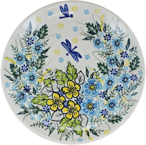 Vista 2 de Platos de postre amarillos Alyssa de cerámica polaca de Blue Rose - Diámetro de 7.5" - Hermoso plato para pastel, aperitivos o bocadillos