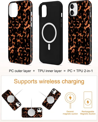 Vista 533 de Jusy Funda compatible con MagSafe con estampado de caparazón de tortuga marrón para iPhone 7/8/SE, cubierta protectora de TPU suave magnética