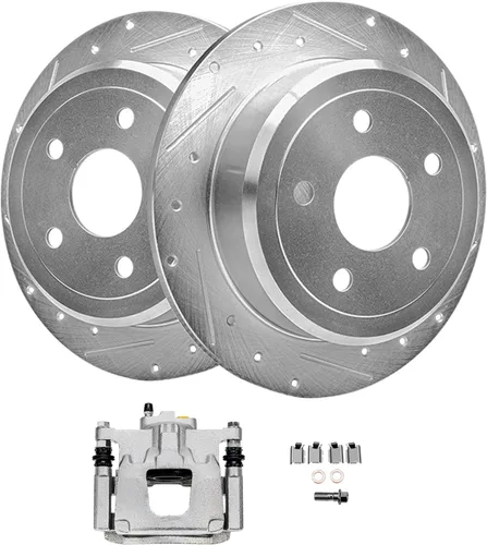 Vista 18 de Detroit Axle - Rotores de freno traseros perforados y ranurados + Reemplazo de calibrador de freno de disco trasero derecho para Acura TL Honda