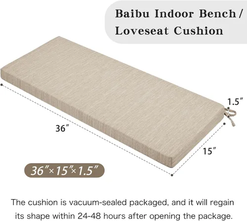 Vista 2 de baibu Cojín de Banco Antideslizante de 36 Pulgadas para Interiores y Exteriores con Lazos, Cojín de Asiento de Banco Rectangular Clásico
