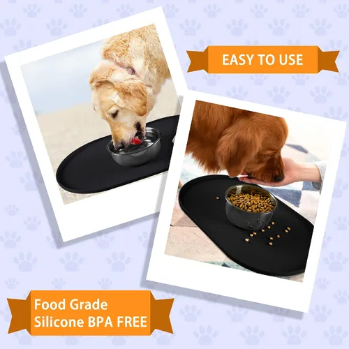 Vista 7 de Estera de silicona 100% impermeable con borde elevado de 1.27 cm libre de BPA para comida de perros, tapetes para alimentación de gatos y perros que