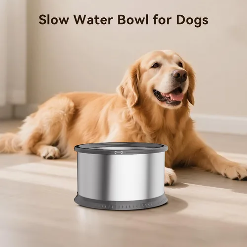 Vista 8 de Tazón de agua para perros sin derrames de 2.5L, juego de cuencos Gris-A
