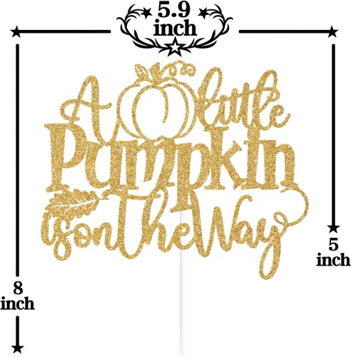 Vista 2 de Decoración para tartas con purpurina dorada "A Little Pumpkin is on the Way", dulce calabaza/calabaza Oh Baby/Little Pumpkin, decoración de fiesta