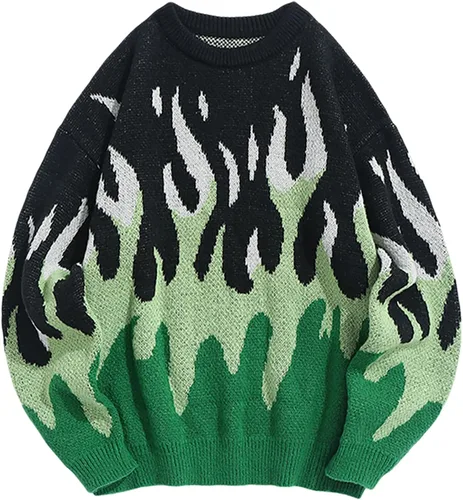 Vista 53 de ZAFUL Y2K - Suéter casual con estampado de llama estética para hombre, suéter de punto holgado, manga larga, cuello redondo