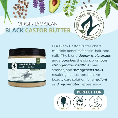 Vista 2 de Zatural Aceite de ricino negro cultivado orgánicamente para el cuerpo y el cabello, aceite de ricino negro jamaicano de calidad de 2 ingredientes
