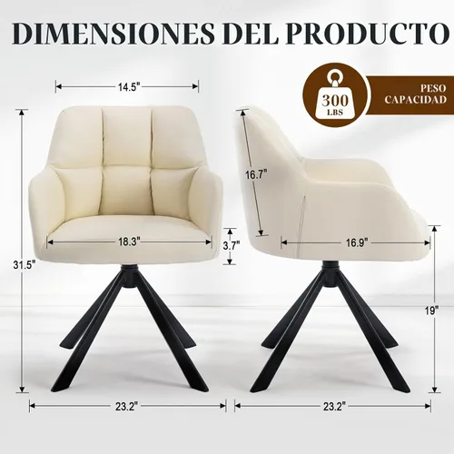Vista 2 de EALSON Cómoda silla de escritorio de cuero, moderna silla de trabajo para computadora, sin ruedas, silla giratoria con brazo de respaldo medio