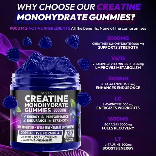 Vista 3 de Gomitas de Creatina Monohidrato Complejo para Hombres y Mujeres, 9000MG Suplemento de Creatina Pre-Entrenamiento Mejora la Fuerza Muscular
