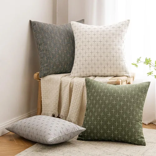 Vista 106 de MIULEE - Juego de 2 fundas de almohada decorativas de lino de arpillera navideñas, modernas, estilo campestre, rústicas, tejidas, con textura