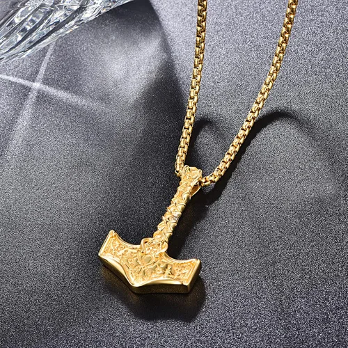 Vista 5 de Thors Hammer Viking Necklace for Men Sterling Silver Norse SilverGoldBlack Thors Hammer Pendant Viking Jewelry for Men Boys Father