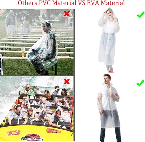 Vista 6 de Paquete de 2 chaquetas de lluvia reutilizables impermeables (EVA) transparentes, unisex, poncho de lluvia